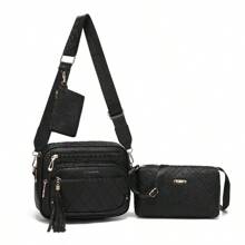 DIOSA LUNA Bolso Bandolera Con Cremallera de Trez Piezas Para Mujer, Set 3, Conjuntos Bolso Mano, Bandolera y Cartera - Negro - Ver 3