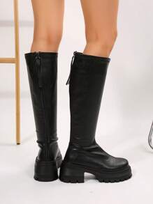 Women's Thick Sole Over-The-Knee Boots With Back Zipper, Fashion High-End Autumn/Winter Leather Riding Boots,Black Boots