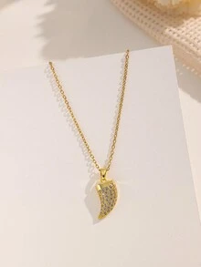 1件金色不锈钢镀层立方氧化锆牛角吊坠项链，优雅波西米亚风简约韩式复古百搭礼物，男女情侣皆宜，适合日常、休闲、派对、节日佩戴 - 金色 - 查看 4