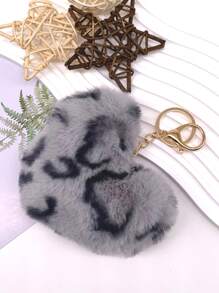 1 Piece Plush Heart Keychain With Colorful Leopard Print - Fashionable & Fun Accessory For Bags - Perfect Small Gift! Valentine's Day Valentines Backpack For School Car Accessories Cute Goth Y2k Bag Charms Car Accessories Teacher Friend Sister Gift Ideas - Beige - View 4
