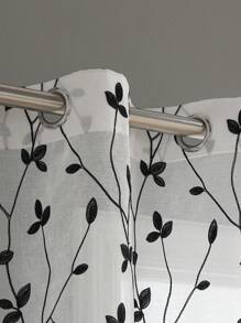 1 件绣花薄纱窗帘，黑白，滤光，索环顶部，半透明，适合厨房、家庭或办公室使用，纯色，简约、现代、农舍风格，适用于卧室、客厅 - 黑色 - 查看 7