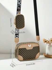 Bolso de hombro con estampado en relieve para mujeres, bolso cruzado cuadrado mini con accesorio de monedero
