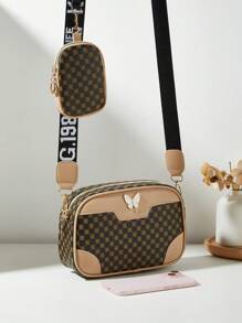 Bolso de hombro con estampado en relieve para mujeres, bolso cruzado cuadrado mini con accesorio de monedero