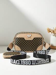 Bolso de hombro con estampado en relieve para mujeres, bolso cruzado cuadrado mini con accesorio de monedero