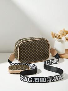 Bolso de hombro con estampado en relieve para mujeres, bolso cruzado cuadrado mini con accesorio de monedero