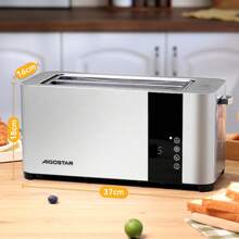 Aigostar 4 Slice Toaster Long Wide Slot, Stainless Steel, Digital Touch Control With LCD Display, 7 Browning Settings, Defrost Reheat Cancel Functions, 1400 W - UK Plug(220-240V) - View 9