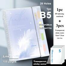 1pc,A5/B5,54sheets,108pages,Binder,Indexing Notebook,Feather Planner,Removable Loose-Leaf,Office,School Supplies,Multicolor Bookmark Binder,School Supplies,Back To School