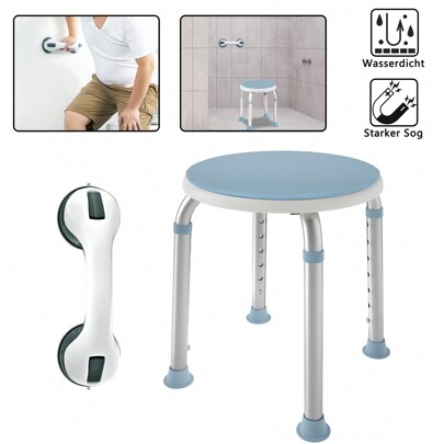 Bath Stool Shower Chair 360° Rotating Shower Stool Height Adjustable Shower Aid Non-Slip Bath Seat With Bathtub Handle Made Of Aluminum And Plastic For Elderly People Disabled Pregnant Women