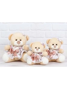 Teddy Bear Trio Girl Floral Dress (18/22/26) For Niches And Decorations - 3 Pieces - RAMOESCUROROSÊ - Xem 2