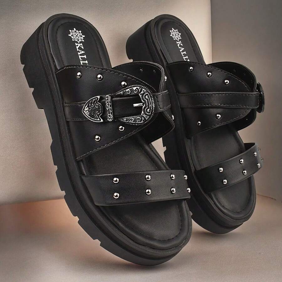 Women's Western Buckle Clogs Comfortable Soft New Release Promotion Kallys 4820 - Black - View 1