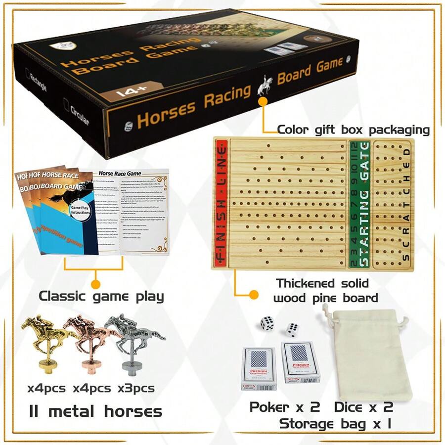 Horse Race Board Game Racing Game Thickened Solid Wood With 11