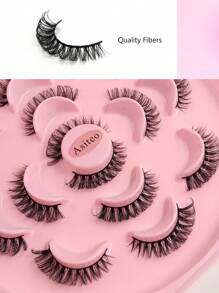 Asiteo 7 对 D 卷全条假睫毛仿貂皮睫毛，自然蓬松睫毛延长妆 - 交叉款 - 查看 5