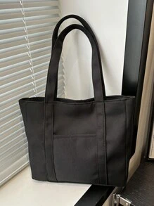 便携式女士纯色秋季配套手提包，适合大学、商务、工作、通勤、高中，非常适合办公室、小学、初中、高中、工作、体育场、运动、大容量单肩包 - 黑色 - 查看 2