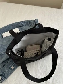 便携式女士纯色秋季配套手提包，适合大学、商务、工作、通勤、高中，非常适合办公室、小学、初中、高中、工作、体育场、运动、大容量单肩包 - 黑色 - 查看 7