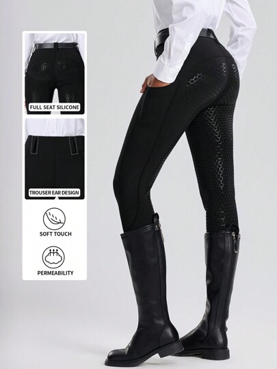 ROYALS MATTINI Women's Full Seat Silicone Grip Riding Pants With Pockets, Black Equestrian Breeches, Suitable For Horse Riding Sports
