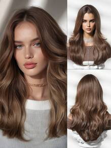 22inch Mocha Brown Medium Wavy Layered Wigs Dark Root Hair Wigs For Women Synthetic Fiber Hair Replacement Wigs For Daily Party Cosplay Use Halloween - Màu nâu  Mocha - Xem 7