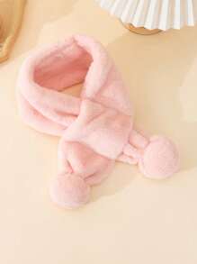 1pc Beige Warm Plush Winter Scarf For Kids, Cozy Outdoor Wear & Holiday Gift