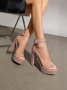 Women High Heel Chunky Block Platform Heels Buckle Decor Ankle Strap Open Toe Chunky Heeled Sandals, Perfect For Autumn Party, Wedding, Prom Night