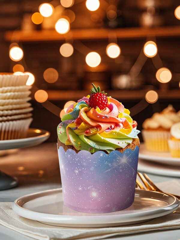 50pcs Fashionable Gradient Starry Sky Anti-Oil Cupcake Liners, Ideal For Wedding, Party Baking
