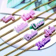 1 件多种款式可选定制 3D 闪光亚克力名字项链 - 个性化草书字母吊坠，不锈钢链，男女皆宜 - 完美的生日礼物 - 彩色 - 查看 5