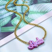 1 件多种款式可选定制 3D 闪光亚克力名字项链 - 个性化草书字母吊坠，不锈钢链，男女皆宜 - 完美的生日礼物 - 彩色 - 查看 2