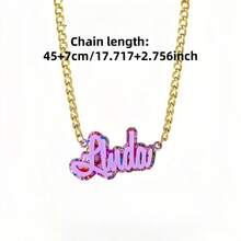 1 件多种款式可选定制 3D 闪光亚克力名字项链 - 个性化草书字母吊坠，不锈钢链，男女皆宜 - 完美的生日礼物 - 彩色 - 查看 4