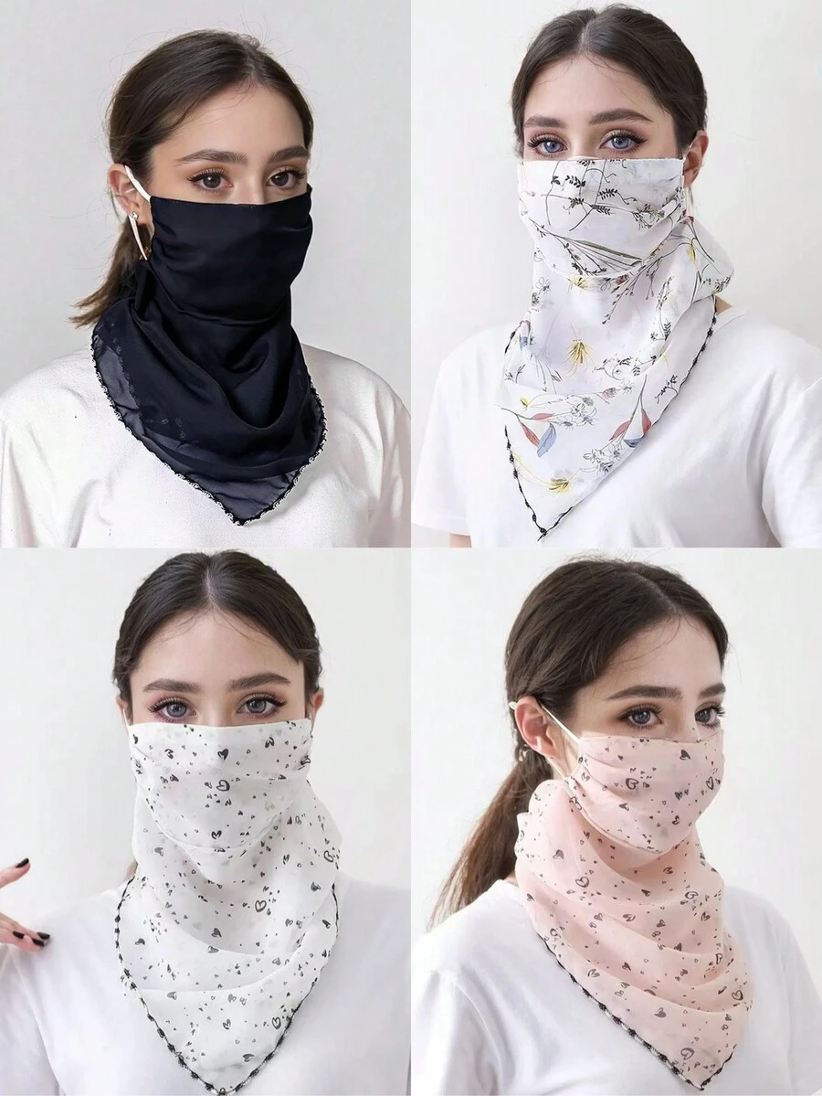 1 pieza Protector solar para el cuello de mujer de gasa ligera con sujetador para la oreja para uso al aire libre - Negro - Ver 1