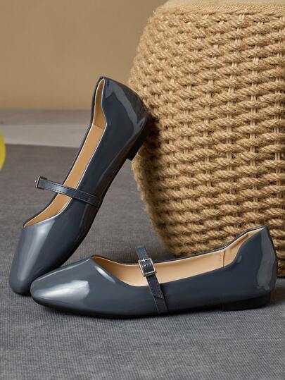 Damskie modne, kwadratowe noski z wycięciem w kształcie litery V, wygodne, oddychające, ręcznie robione, perłowe, lakierowane płaskie buty, odpowiednie na imprezy, spotkania i nieformalne okazje, szare