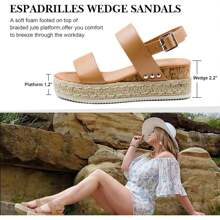 Athlefit Women's Espadrilles Sandals Ankle Strap Buckle Wedge Sandal Open Toe Studded Platform Sandals Fashionable Comfortable Vacation Shoes - 卡其色 - 查看 3