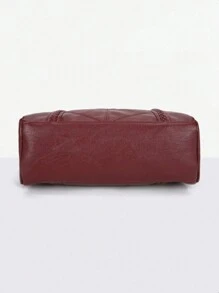 1 pezzo Borsa a tracolla di lusso da donna con cuciture, borsa a mano in pelle PU alla moda, borsa a tracolla con grande capacità e pendente a nappina, borsa a tracolla monocromatica, borsa perfetta per l'uso quotidiano - Bordò - Visualizzare 5