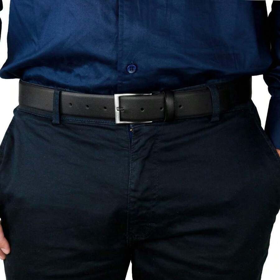 Men's Formal Belt In Synthetic Leather With Metal Buckle, Comes With Box. PVC Leather - màu đen - Xem 1