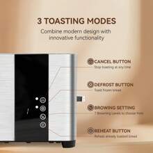 Aigostar 4 Slice Toaster Long Wide Slot, Stainless Steel, Digital Touch Control With LCD Display, 7 Browning Settings, Defrost Reheat Cancel Functions, 1400 W - UK Plug(220-240V) - View 3