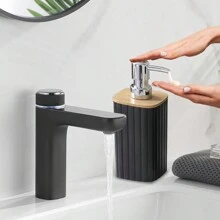 4Pcs Bathroom Set Soap Dispenser Toothbrush Cup And Bamboo Tray Set Countertop Toiletries Storage Set For Farmhouse Bathroom Decor Fall Decor Back To School