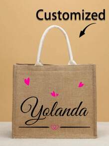 1pc Gepersonaliseerde linnen tas Uw eigen ontwerp Vrouwen Aangepaste Tote Bag Voor Winkelen Linnen Tassen, Uniek Ontwerp (Foto, Landschap, Illustratie), Opvouwbaar, Grote Capaciteit, Lichtgewicht, Stijlvol, Gepersonaliseerde Tote Bag, Schoudertas, Casual Boodschappentas, Tote Bags Initial Classic Cadeau Tas Gepersonaliseerd Voor Bruiloft, Verjaardag, Strand, Vakantie - Kaki - Bekijken 2