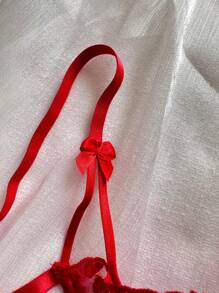 Sexy 2pcs Women Red Heart Embroidery See-Through Lingerie Set, Seductive, Intimate Nightclub Party & Valentine's Date, Rave - Red - View 6