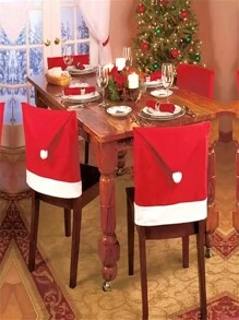 1/4/6/8 PCS Christmas Chair Cover, Santa Claus Hat Slide Cover Christmas Chair Back Cover For Christmas Restaurant Decoration - Red - View 1