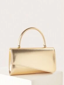 Women's Fashion Solid Color Clutch Bag, Decorated With Metal Accents, Flap Design, PU Material, Chain Shoulder Strap, Suitable For Formal Occasions/Parties Such As Galas, Balls Or Formal Events. - Gold - View 3