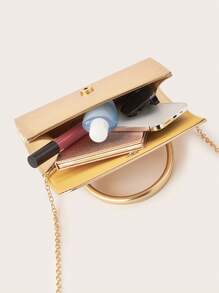 Women's Fashion Solid Color Clutch Bag, Decorated With Metal Accents, Flap Design, PU Material, Chain Shoulder Strap, Suitable For Formal Occasions/Parties Such As Galas, Balls Or Formal Events. - Gold - View 7