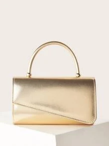 Women's Fashion Solid Color Clutch Bag, Decorated With Metal Accents, Flap Design, PU Material, Chain Shoulder Strap, Suitable For Formal Occasions/Parties Such As Galas, Balls Or Formal Events. - Gold - View 2