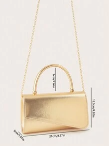 Women's Fashion Solid Color Clutch Bag, Decorated With Metal Accents, Flap Design, PU Material, Chain Shoulder Strap, Suitable For Formal Occasions/Parties Such As Galas, Balls Or Formal Events. - Gold - View 8