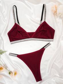 Conjunto de lencería para mujer de 2 piezas de sujetador y ropa interior de punto acanalado, cómodo y suave para la piel - Burdeos - Ver 6