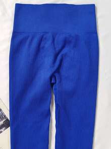 Jambiere de fitness cu elasticitate ridicată, fără cusături, pentru femei, pantaloni tăiați pentru yoga sport, cu talie înaltă, cu nervuri, rezistenti la ghemuit