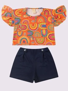 Summer Set Girl Rainbow Blouse And Shorts - Naranja - Ver 2