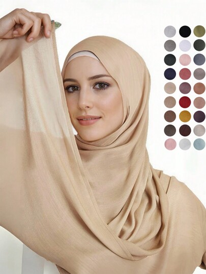 1pc Women Abaya Accessories Solid Color Wide-Brimmed Modal Scarf, Casual Breathable Headscarf Versatile Warm Shawl Headband Soft Hijab Veiled Clothes