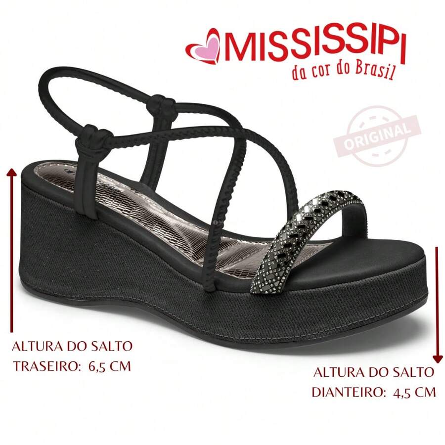 Mississipi Original Flatform Platform Wedge Sandal With Rhinestones - 黑色的 - 查看 1