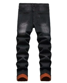 MICKASON Men's Orange Ripped Stretch Skinny Black Bottom Fabric Peplum Jeans Men - Stretchy, Comfortable And Stylish - Perfect For Everyday Casual Wear - 黑色 - 查看 2