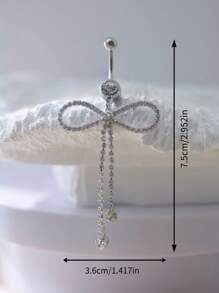1pc Fashion Tassel Bow Belly Button Ring For Women, Nightclub, Valentine's Day, Daily Wear Piercing Jewelry Valentines,Mom,Mother,Mother's Day,Gift