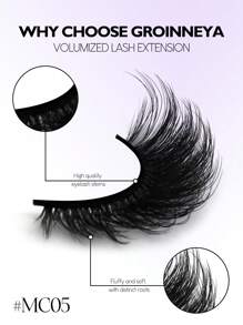 GROINNEYA 7 对假睫毛猫眼睫毛仿貂睫毛自然蓬松浓密睫毛延长自然浓密假睫毛旅行必备化妆工具 (MC05) 假睫毛、睫毛、睫毛、假睫毛 - 黑色 - 查看 6