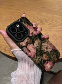 1pc Vintage Floral Pattern PU Leather Anti-Drop Phone Case Compatible With Apple/ Smartphones Waterproof Shockproof Scratch Resistant