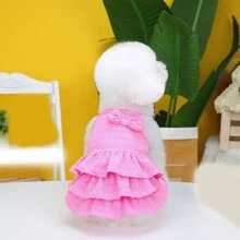 Pink Bow Decorative Pet Dress, Candy Cake Layer Skirt Design Pet Clothes, Versatile Casual Style EU & US